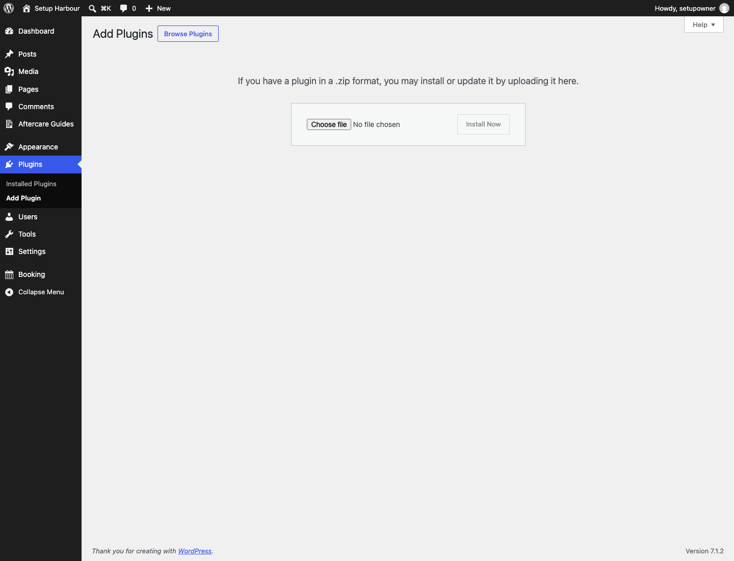 Plugin upload screen