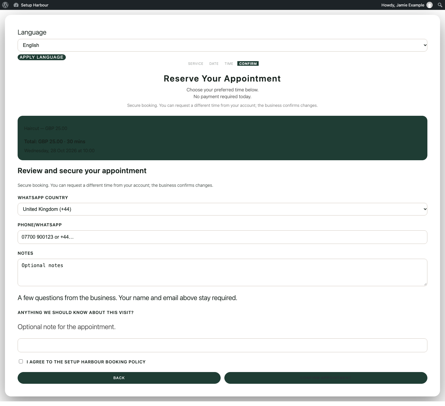 Signed-in review before the policy box is ticked