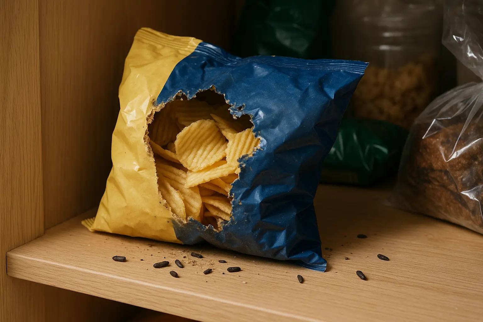 Mouse damage to food storage area