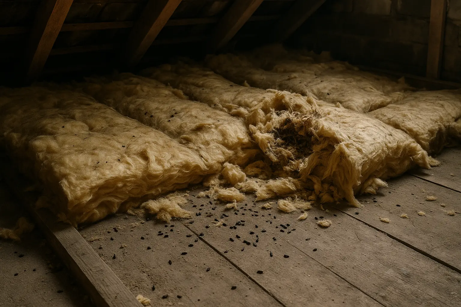 Rat damage in loft insulation