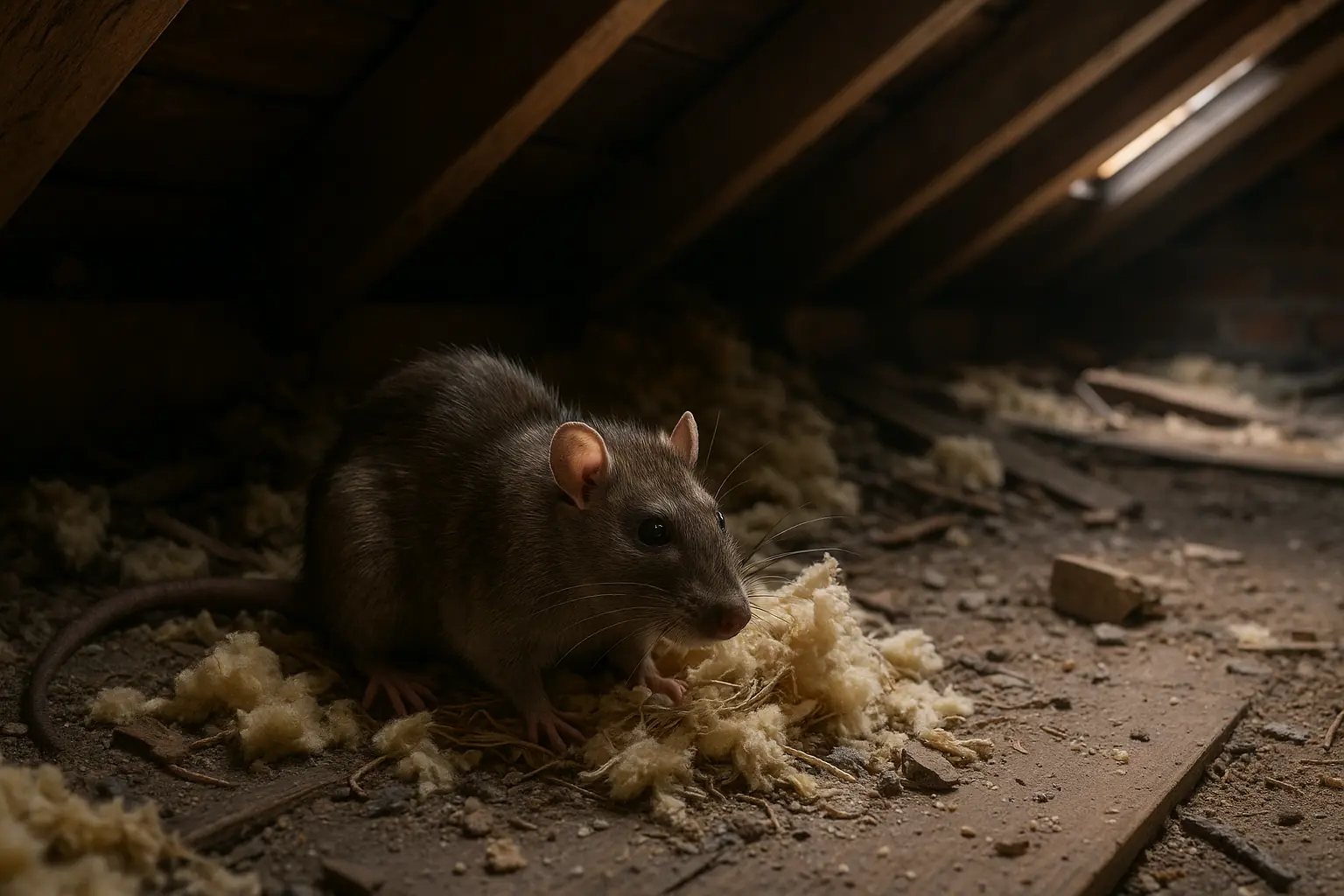 Rat nesting material in hidden void