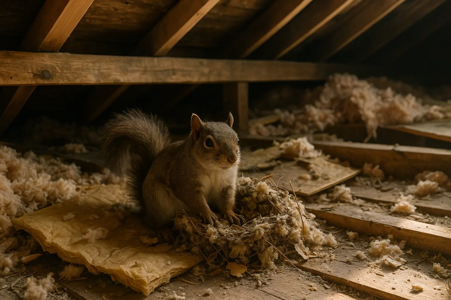 Squirrel nest in loft space