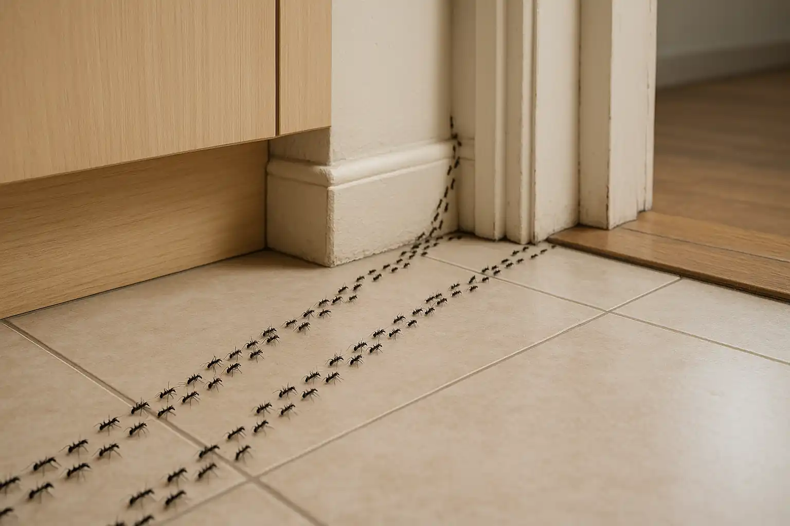 Ant trails around a kitchen or service area