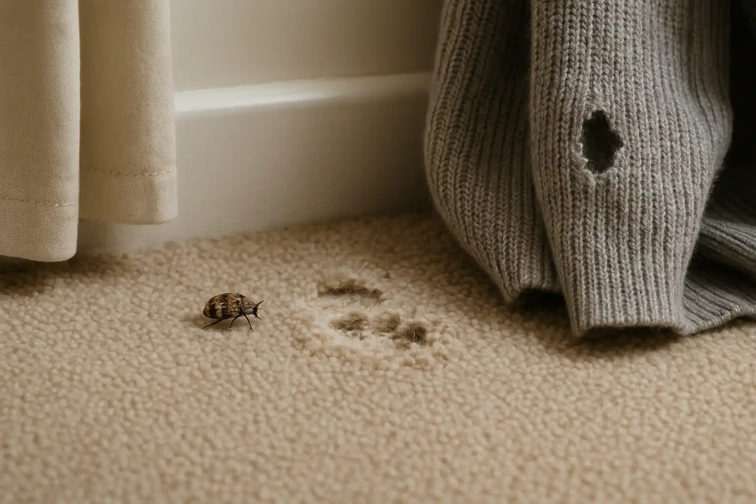 Carpet beetle larvae and textile damage