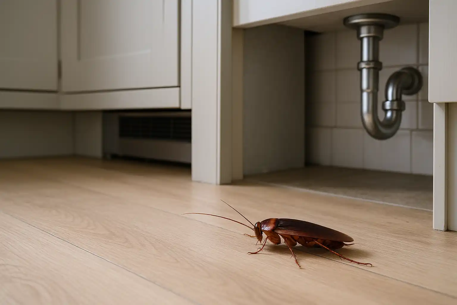 Cockroach activity in a kitchen service area