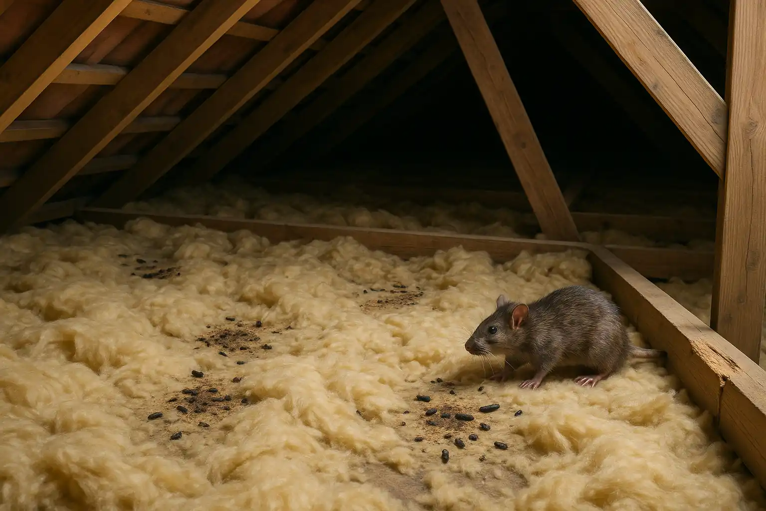 Rodent signs and droppings in a loft space