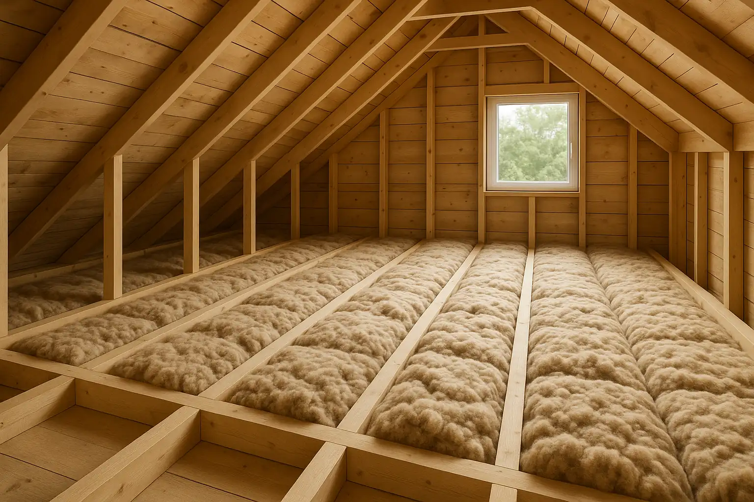 Finished sheep wool loft insulation coverage in a UK loft