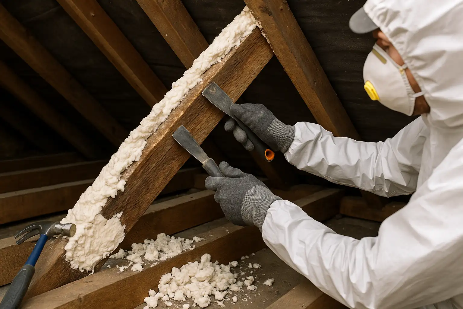 Spray Foam Insulation Removal being assessed in a UK property